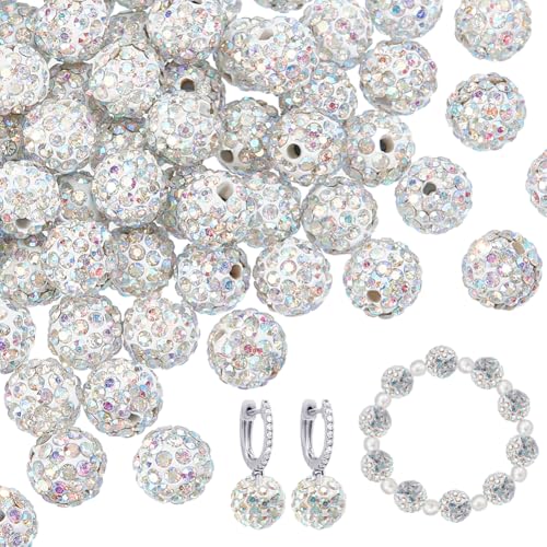 PH PandaHall 100pcs 10mm Crystal AB Rhinestone Bead Crystal AB Clay Beads Polymer Crystal Beads Clay Pave Disco Ball Round Diamond Bead for Necklace Bracelet Jewelry Making Party Decoration - color: Clear AB