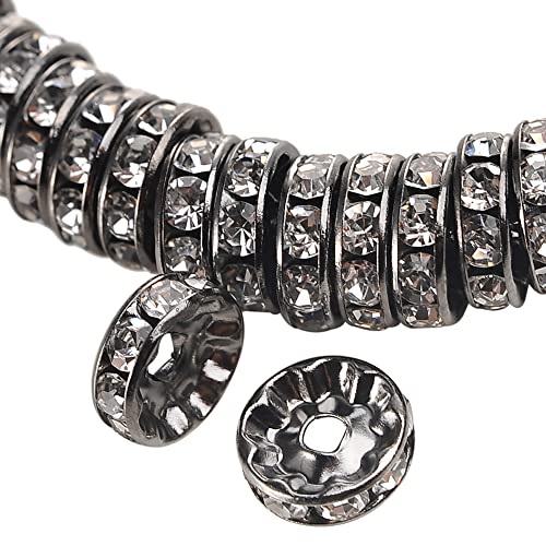 Weebee 100Pcs Rondelle Spacer Beads Crystal Charms Silver Plated Czech Rhinestone Loose Beads for Jewelry Making DIY Bracelets (Gun Metal, 4mm) - color: Gun Metal, size: 4mm