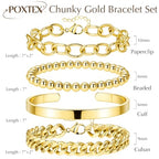 Gold Bracelets Set for Women Stack, Chunky Thick Bracelets Stack for Women Trendy, Simple Dainty Thin Gold Plated Cuff Stackable Bracelets With Beaded Cuban Paperclip Snake Rope Bangle Hand Chain Jewelry - style: Style 16-gold