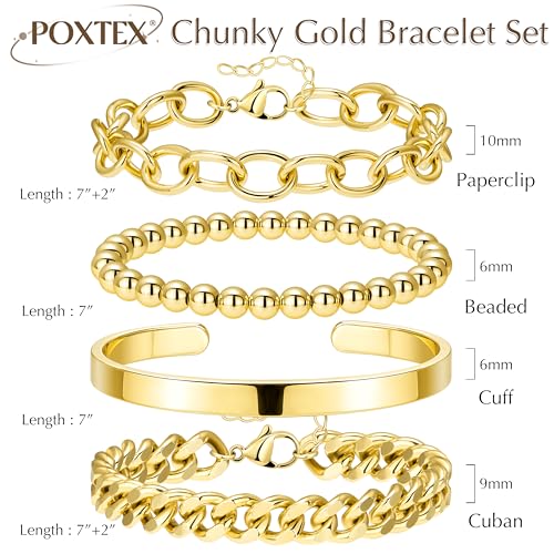 Gold Bracelets Set for Women Stack, Chunky Thick Bracelets Stack for Women Trendy, Simple Dainty Thin Gold Plated Cuff Stackable Bracelets With Beaded Cuban Paperclip Snake Rope Bangle Hand Chain Jewelry - style: Style 16-gold
