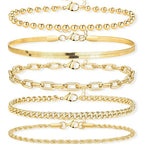 Gold Bracelets Set for Women Stack, Chunky Thick Bracelets Stack for Women Trendy, Simple Dainty Thin Gold Plated Cuff Stackable Bracelets With Beaded Cuban Paperclip Snake Rope Bangle Hand Chain Jewelry - style: Style 06-gold
