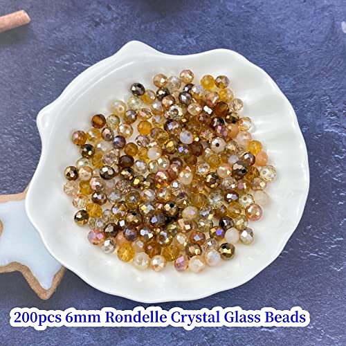 200pcs Crystal Glass Beads 6mm Faceted Rondelle Glass Spacer Beads with Hole for Bracelets Necklace Earring DIY Jewelry Making Craft(Coffee Series) - color: Coffee Series, size: 6mm