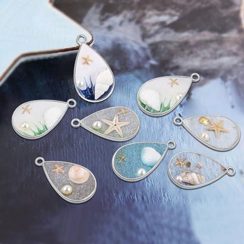 Oubaka 50pcs Open Bezel Pendants Open Back Frame Pendant Hollow Frame Pendants Open Bezels Geometric Pressed Flower Frame for Resin Casting,Jewelry Making,DIY Crafts(White K,Teardrop) - color: White K;Teardrop