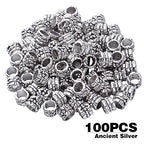 BronaGrand 100pcs Large Hole Antique Silver Flower Bead Spacers Alloy Tube Beads for DIY Necklace Bracelet Jewelry Craft Making Accessory - color: Silver1