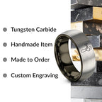 Chain Tool Ring - Gift for Cyclist - 8mm - Band - Gunmetal Black Silver - Personalized Custom Engraving - Men Women - Anniversary Engagement Wedding - Tungsten Carbide - Flat Dome Bevel - color: 05 - Gunmetal Grey Tungsten