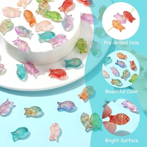 Stiesy Electroplated Glass Beads 90Pcs, 9 Colors Golden Metal Enlaced Fish Shape DIY Craft Beads for DIY Bracelet Necklace Jewelry Making Keychain Craft - color: Fish-9 Colors-90pcs
