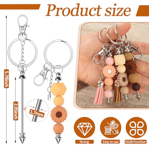 30 Pack Beadable Keychains Bars DIY Blank Beadable Keychains Metal Beaded Keychain Sliver Beads Keychain Making Kit for DIY Crafts Supplies Jewelry Making Gift - style: 30 Pack - Silver