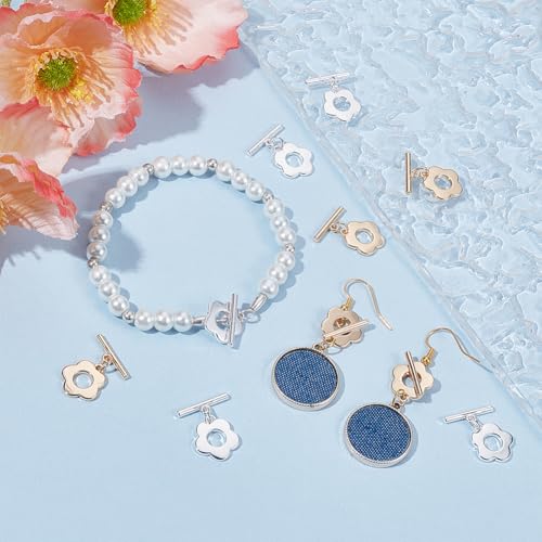 Beebeecraft 1 Box 10 Sets Flower Toggle Clasps 18K Gold & Sterling Silver Plated Brass Toggle Jewelry Clasps Connector T Bar Clasps with Jump Rings for Necklace Bracelet DIY Crafts Making - color: Gold and Silver