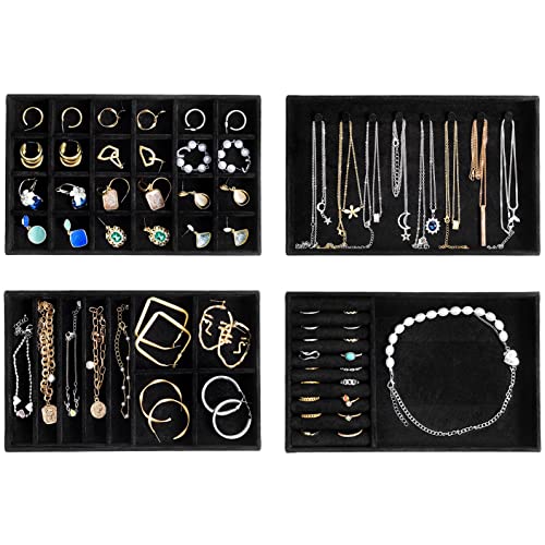 ProCase Stackable Jewelry Organizer Trays for Drawers, Jewelry Drawer Inserts Container Display Case Storage for Earring Necklace Rings Bracelet with Removable Dividers -Allblack, 4 Layers - color: Allblack, size: 4 Layers