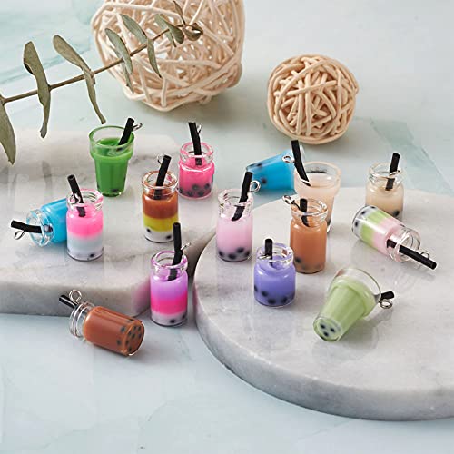 Cheriswelry Cup Cake Resin Pendants Lovely Food Sweet Dessert Dangle Charms Links Hanging Ornament with Metal Loop Fruit Pendants for Key Chains Bracelet Necklace Jewelry Making - color: Mixed Color Milk Tea
