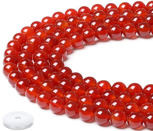 Natural Carnelian Beads 100Pcs 8mm Red Crystal Beads Loose DIY Round Stone Bead for Bracelet Necklace Earrings Making - color: B-Red Agate, size: 100pcs