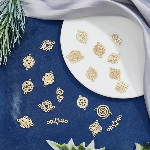SUPERFINDINGS Baroque Style Links Connectors Gold Double Hole Pendant Connector Flower Flat Round Chinese Knot Connector Charms for DIY Jewelry Making - size: 17-25x9-17mm