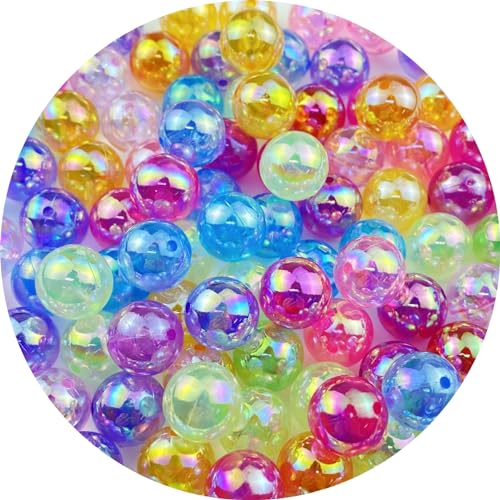 100pcs Acrylic Round Beads 12mm AB Colors Craft Beads Round Spacer Beads with Holes for Earring Bracelet Necklace Key Chains Jewelry Making(Mix AB Colors) - color: Mix AB Colors, size: 12mm