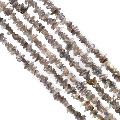 GM GemMartUSA Labradorite Natural Raw Chip Beads Strands | Semi-Precious | AAA+ Quality 1 Strand 34” | DIY Bracelet Jewelry Making, Healing Crystal Craft| 4-6mm - Gray Color Gemstones (CHLB-70001) - color: Labradorite (CHLB-70001)