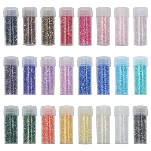 INSPIRELLE Uniform 120 Gram 12/0 (2mm) Cylinder Glass Seed Beads for Craft Jewelry Making, 24 Color-Lined Clear AB Colors - color: 24x Color-Lined AB