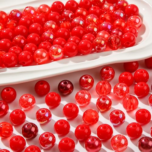 12mm Red Acrylic Beads 300pcs Focal Spacer Bead Chunk Bubblegum Beads for DIY Crafting Necklace Bracelet Jewelry Making Keychain (red) - color: red