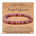 Natural Healing Gemstone Bracelet Handmade Yoga Stretch Elastic Bracelet Stress Relief Crystal Jewelry for Men and Women - color: Angel Quartz(Soothe the mood), size: 6mm