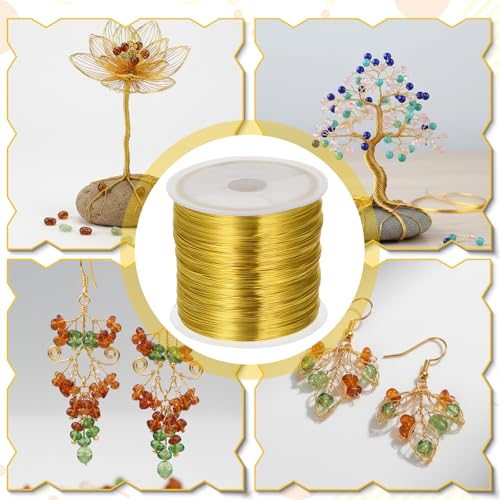 Gold Wires for Jewelry Making, 328Ft 0.4MM Tarnish Resistant Beading Wire 26 Gauge Thin Gold Wire for Bracelet Making and DIY Artwork