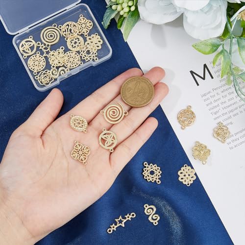SUPERFINDINGS Baroque Style Links Connectors Gold Double Hole Pendant Connector Flower Flat Round Chinese Knot Connector Charms for DIY Jewelry Making - size: 17-25x9-17mm