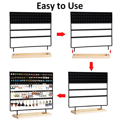 Earring Holder Organizer Stand - Earrings Display Rack 145 Holes Jewelry Holder Tower with Wooden Tray for Earrings Rings Black - color: Black