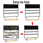 Earring Holder Organizer Stand - Earrings Display Rack 145 Holes Jewelry Holder Tower with Wooden Tray for Earrings Rings Black - color: Black