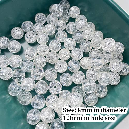 100pcs Crackle Glass Beads 8mm Round Crystal Glass Spacer Crafts Beads for Jewelry Making Necklace Bracelet Earrings DIY Crafts(White) - color: White, size: 8mm