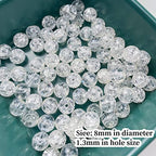 100pcs Crackle Glass Beads 8mm Round Crystal Glass Spacer Crafts Beads for Jewelry Making Necklace Bracelet Earrings DIY Crafts(White) - color: White, size: 8mm