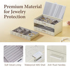 VUSIGN Jewelry Box for Women, 3 Layer Jewelry Organizer with Mirror, Jewelry Storage Case with Removable Pad, Customizable Jewelry Boxes for Rings Earrings Necklaces, White