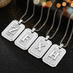 Initial Pendant Necklace Men Women Uppercase Silver Letter Diamond A-Z Stainless Steel Box 22 Inch - color: Silver-H