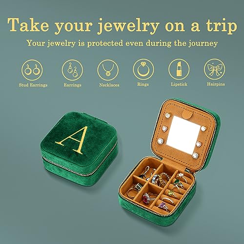 Parima Bridesmaid Gifts Wedding Day - Plush Velvet Bridesmaid Travel Jewelry Case Organizer Jewelry Box Bridal Shower Bride Maid Matron Of Honor Bachelorette Gifts Bride Gifts - Letter B, Green - size: B