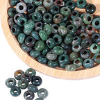 TUMBEELLUWA 40pcs Crystal Stone Large Hole Beads for Jewelry Making Macrame Beads for Hair Braids(14mmx8mm), Green Indian Agate - color: Multi Green
