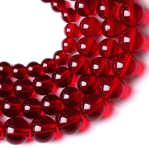10mm Garnet Red Glass Crystal Beads Smooth Round Stone Beads with Energy Power for DIY Jewlery Bracelets Making 76pcs 2 Strands 32" - color: Garnet Red Glass, size: 10mm