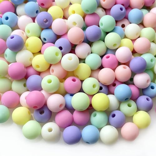 Jmassyang 800 Pieces 6mm Candy Color Acrylic Round Plastic Pastel Beads Assorted Candy Color Mix Rainbow Loose Beads Spacer for Jewelry Making Bracelets Necklaces DIY Crafts (Frosted Multicolor) - color: Frosted Multicolor, size: 6mm
