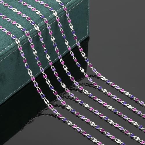 YOUBEIYEE 6.6 Feet Colorful Enamel Chain for Jewelry Making Silver Plated Brass Chains Bulk Women Necklace Bracelet DIY Jewelry Making Chain - color: Purple Mixed