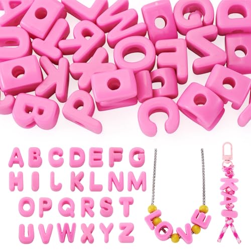 Cheriswelry 26Pcs Letter A-Z Bead Acrylic Alphabet Beads European Large Hole Loose Spacer Bead 20-21mm for DIY Craft Bracelet Necklace Keychain Lanyard Making Hole: 6mm - color: Hot Pink