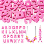 Cheriswelry 26Pcs Letter A-Z Bead Acrylic Alphabet Beads European Large Hole Loose Spacer Bead 20-21mm for DIY Craft Bracelet Necklace Keychain Lanyard Making Hole: 6mm - color: Hot Pink