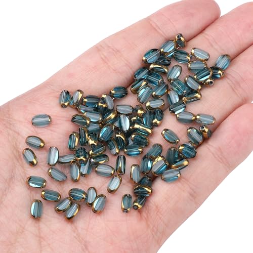 Glass Rice Beads Clear Lake Blue 4x6mm 50pcs Faceted Oval Golden Edge Crystal Loose Beads for DIY Craft Jewelry Making - color: Clear Lake Blue