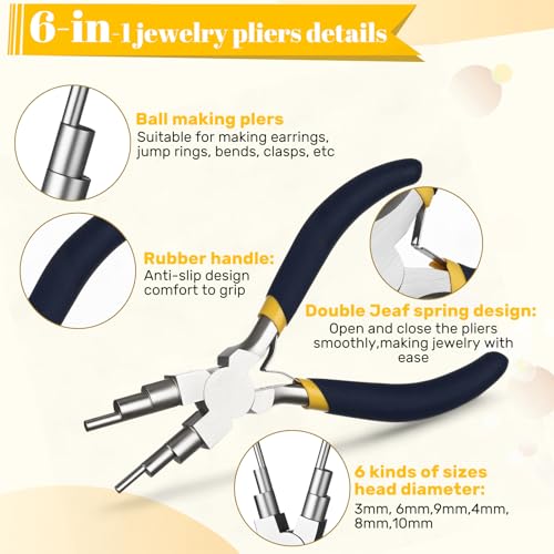 Mudder 2 Pieces Jewelry Making Tool Bail Making Pliers 6 in 1 Jewelry Wire Bending Pliers for Beading Looping Shaping Wire DIY Crafts(Blue and Yellow) - color: Blue and Yellow