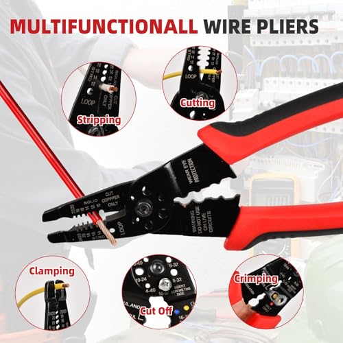 ANGELSWORD 8 inch Wire Stripper, Cable Stripper, Crimping Pliers, Wire Cutter, Wire Crimper, Multi-Function Hand Tool - size: Hand Wire Stripper
