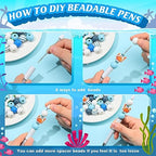 Colarr 24 Sets Plastic Beadable Pens DIY Pens Making Kit Assorted Wood Beads Crystal Spacer Black Ink Ballpoint for Women Crafts Office Family Gifts(Sea Animals) - style: Sea Animals