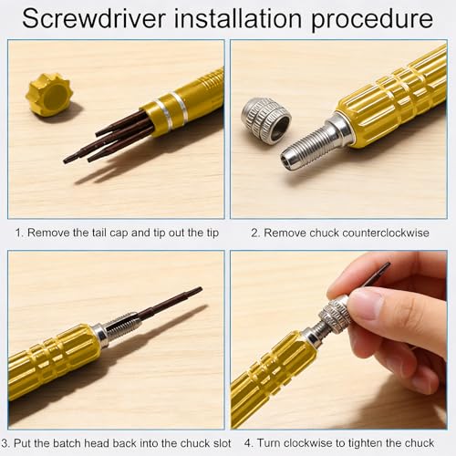 5-in-1 Multifunctional Small Screwdriver, Precision Set with 5 Micro Bits, Mini Repair Magnetic Screwdriver Kit for Eyeglass Sunglasses Electronics Cellphone Jewelry, Golden - color: Golden