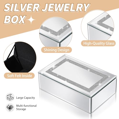 Luxury Mirrored Jewelry Box with Crushed Diamond - Glass Jewelry Box Organizer Storage Ring Holder Case for Women - size: A