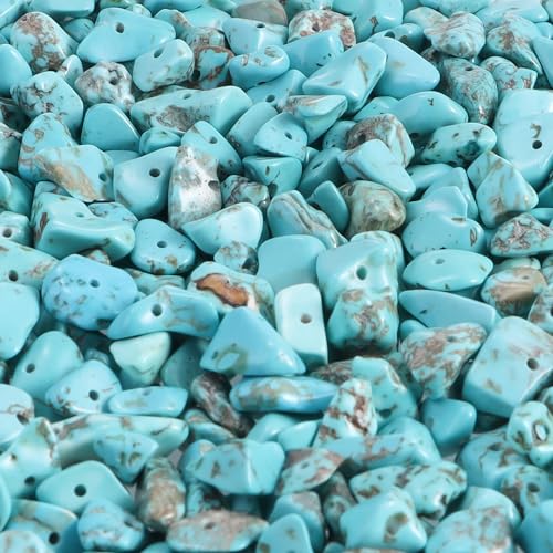 400pcs Natural Chip Stone Beads Blue Turquoise 5-8mm Irregular Gemstones Healing Crystal Drilled DIY Loose Rocks Bead Crystal for Bracelet Necklace Jewelry Making Crafting - color: Blue Turquoise