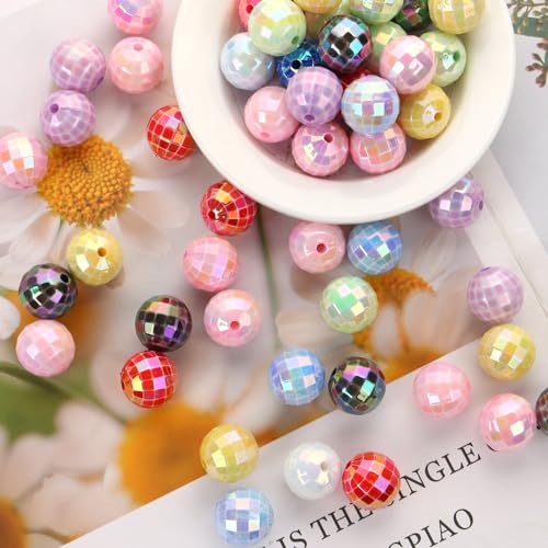 50PCS 16mm Acrylic Beads Colorful Disco Ball Beads Ab Color Bead for Jewelry Making Bracelet Necklace Earrings 70s 80s Costume Accessories
