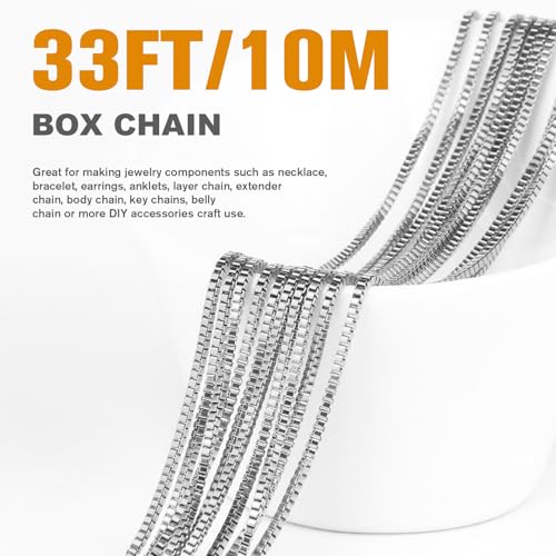 33FT Stainless Steel Box Chains Roll, 1.5mm 304 Stainless Steel Box Chain Spool Bulk for DIY Jewelry Making Necklace Bracelet - color: stainless steel, size: 1.5mm