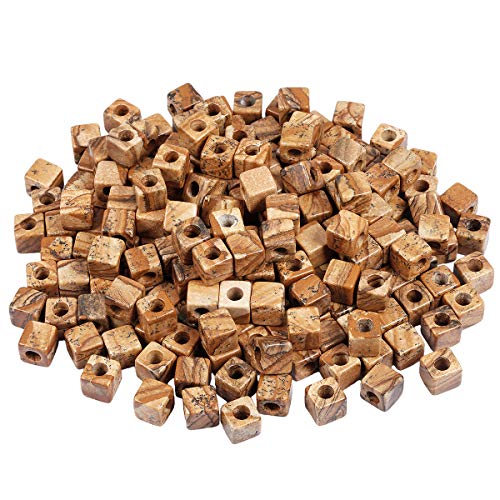 TUMBEELLUWA Stone Bead for Jewelry Making, Healing Crystal Large Hole Square Shape Loose Beads Pack of 15,Picture Jasper - color: light brown