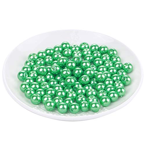 Weebee 200Pcs Glass Pearl Beads Assorted Colors Loose Spacer Round Czech Tiny Satin Luster Handcrafted Beading Assortments for DIY Craft Necklaces Bracelets Beads for Jewelry Making (Green, 4mm) - color: Green, size: 4mm