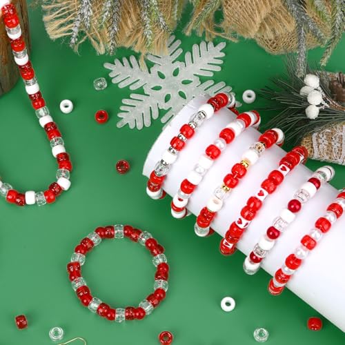 UPINS 1200Pcs Red White Pony Beads,Valentine's Glitter Pony Beads Bulk for Necklace Bracelets Earrings Jewelry Making Supplies DIY Craft Hair - color: Solid Glitter Red and White