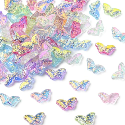 Stiesy Electroplated Butterfly Beads 80Pcs, Handmade Lampwork Glass Spacer Loose Beads Bulk for Women's DIY Fashion Jewelry and Craft Creations - color: Butterfly-8 Colors-80pcs