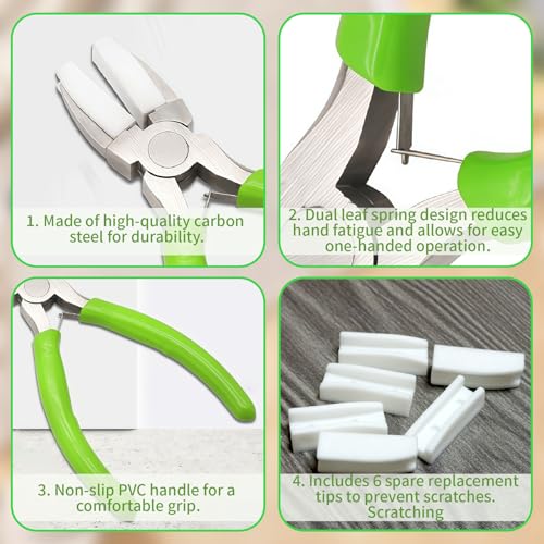 Jewelry Making Pliers Tools - Soft Jaw Flat Nose 5.55" Craft Pliers With 6 Pcs Nylon Replacement Heads Protects Wire When Bending & Straightening, for Ring Bracelet Beading Jewelry Repair